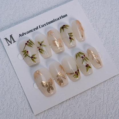 Pure Hand Painting Aesthetic Flowers Artificial Nails Handmade False Nails