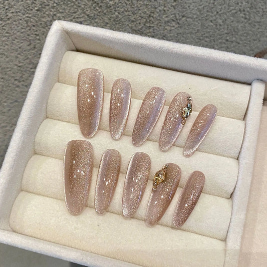 Press on Nails Detachable Ballerina Acrylic Cat Eye Reusable Stick on Nails