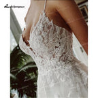 A Line V Neck Tulle Bridal Dress With Lace Appliques And Beaded Trimmings