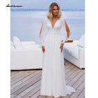Vintage Lace Chiffon Boho Wedding Dress Custom Made Long Bridal Gown
