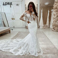 Luxury Boho Mermaid Wedding Dress Long Sleeve Lace Ivory Bridal Gown