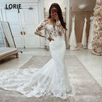 Luxury Boho Mermaid Wedding Dress Long Sleeve Lace Ivory Bridal Gown