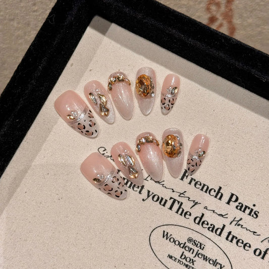 New Press on Nails Cat Eye Kitten Detachable Acrylic Artificial Nails Diamonds Gel False Nails