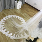 Ivory Cathedral Wedding Veil With Lace Face Cover And Sequin Details Comb