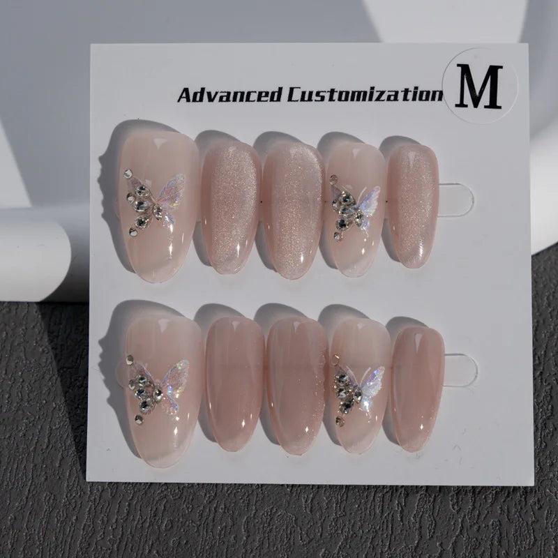 High Quality  Gel Cat's Eye Handmade Drill Glitter Luxury Customized Press on Nails