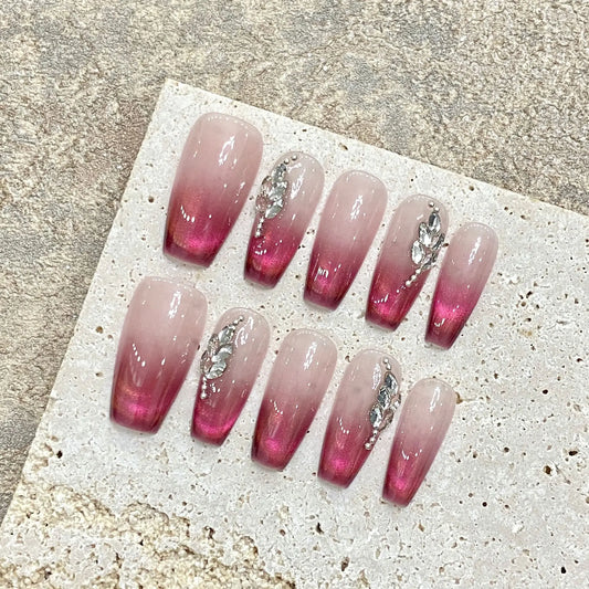 Uñas postizas francesas reutilizables de alta calidad, hermosas y de lujo, hechas a mano con purpurina. 
