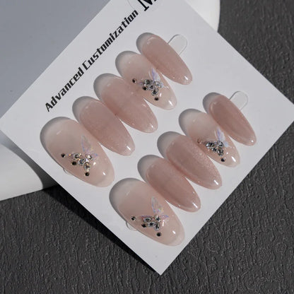 High Quality  Gel Cat's Eye Handmade Drill Glitter Luxury Customized Press on Nails