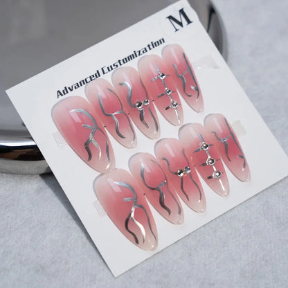 High Pink Fluorescent Nails Cute Girl Art Pure Hand-pressed Nails