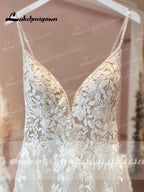 Vintage Lace Spaghetti Straps V Neckline Beach Wedding Dress Custom Made