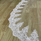 Ivory Cathedral Wedding Veil With Lace Face Cover And Sequin Details Comb