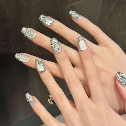Fabricante de uñas cortas de ojo de gato, uñas acrílicas prensadas hechas a mano 