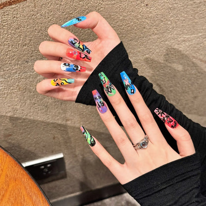Uñas postizas adhesivas para chicas atractivas, uñas postizas personalizadas con grafiti 