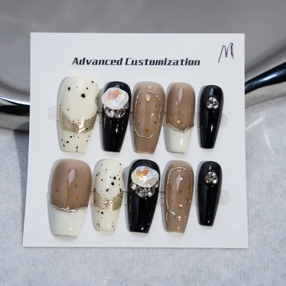 10 uñas postizas artificiales con diseño de uñas de imitación de lujo con brillo mate. 
