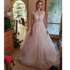 Lace A Line Wedding Gown Sleeveless Tulle Bridal Dress With Custom Fit