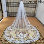 Cathedral Lace Edge Bridal Veil With Ivory Comb One Layer Tulle Wedding