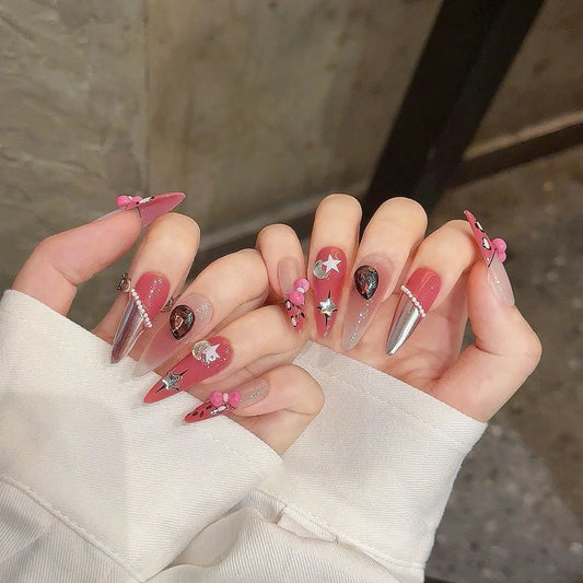 Uñas francesas de gel prensadas a mano, de lujo, con purpurina hermosa y personalizadas. 