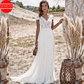 Boho Short Sleeve Chiffon Wedding Dress With Lace Appliques