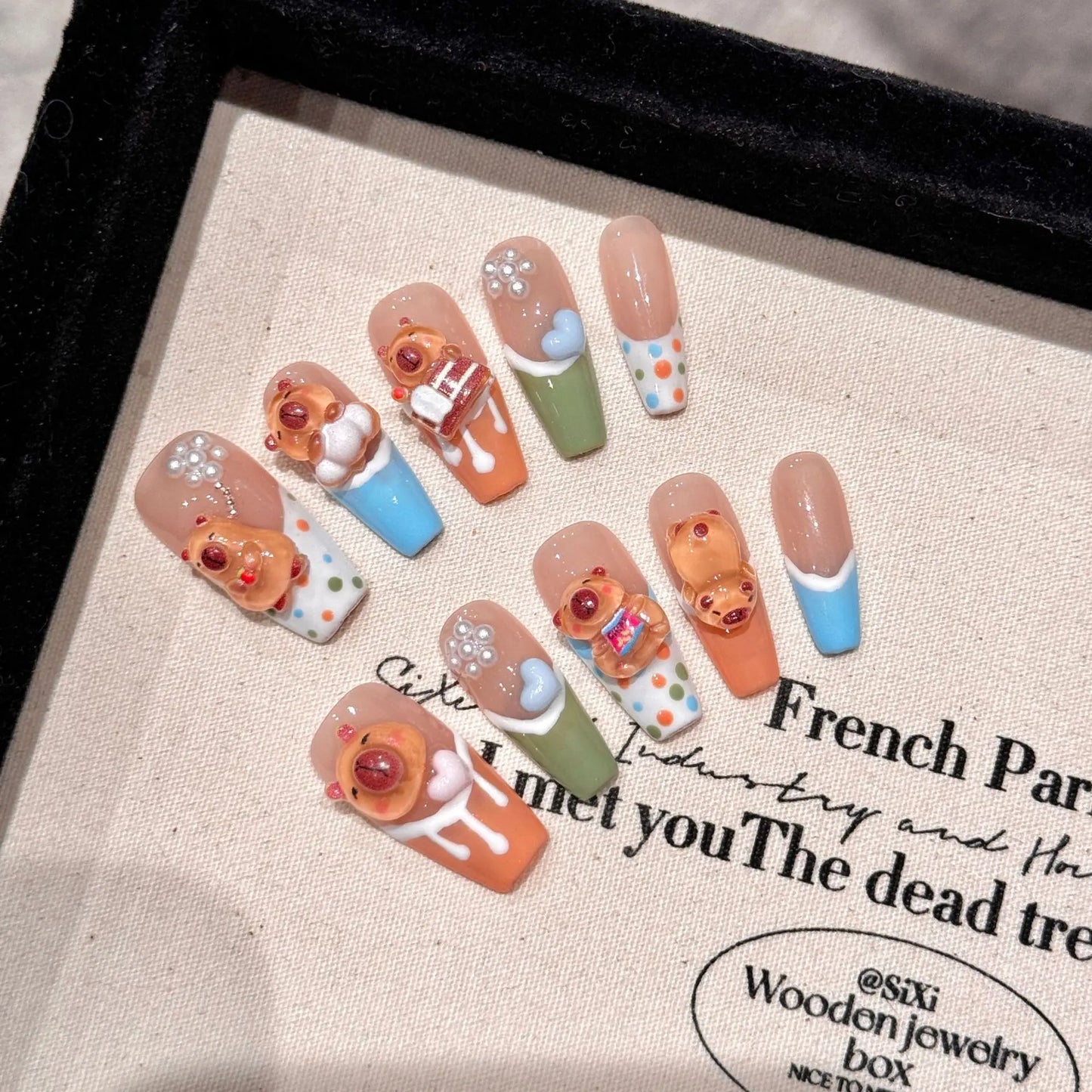 Nails Handmade Cute Color Full Cover Press on Nails Different Design for Fingers