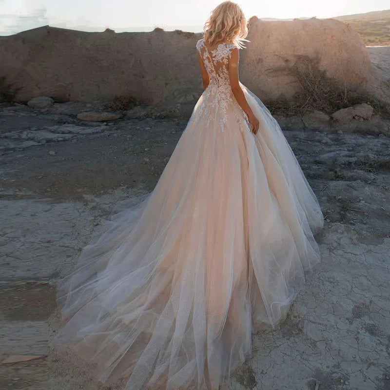 Lace A Line Wedding Gown Sleeveless Tulle Bridal Dress With Custom Fit