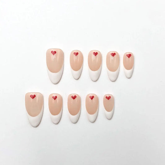 Nude French High Quality Acrylic False Nails Short Almond  Press on Nails