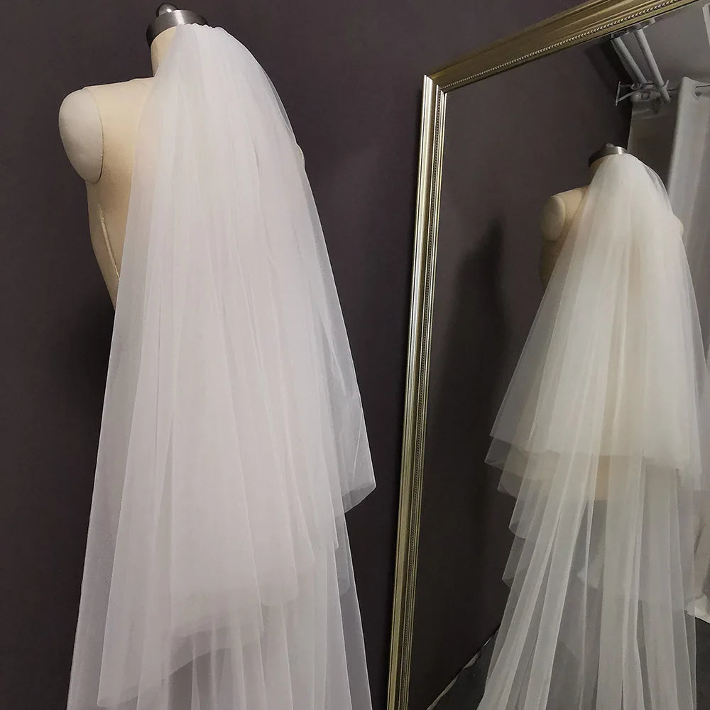 Custom Ivory Lace Wedding Veil With Comb And Blusher For Modern Bride