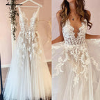 Custom A Line Backless Wedding Dress Featuring Beaded Lace Tulle