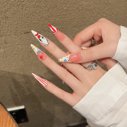 Latest High Quality ABS Detachable Press on Nails Hand Drawn Clown Artificial Nails Gel False Nails