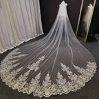 Custom Ivory Lace Wedding Veil With Comb And Blusher For Modern Bride