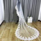 Ivory Cathedral Wedding Veil With Lace Face Cover And Sequin Details Comb
