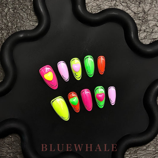 Colorful High Quality Acrylic False Nails Short Almond Heart Press on Nails