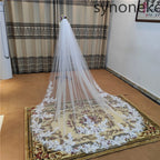 Cathedral Lace Edge Bridal Veil With Ivory Comb One Layer Tulle Wedding