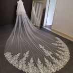 Custom Ivory Lace Wedding Veil With Comb And Blusher For Modern Bride