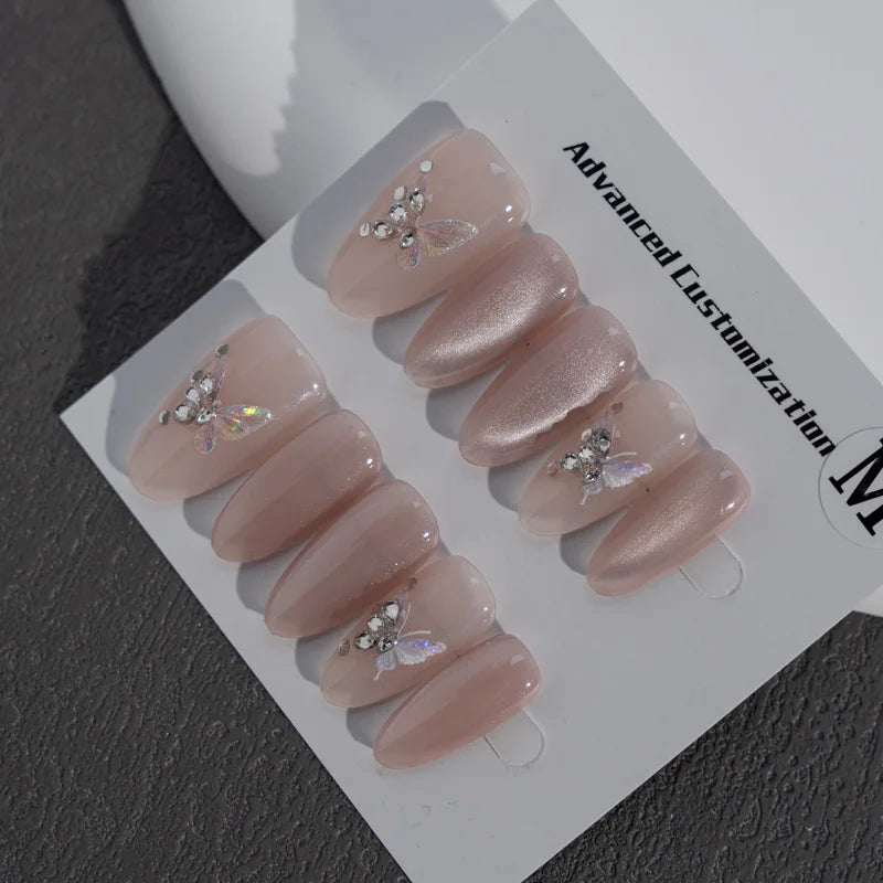 High Quality  Gel Cat's Eye Handmade Drill Glitter Luxury Customized Press on Nails