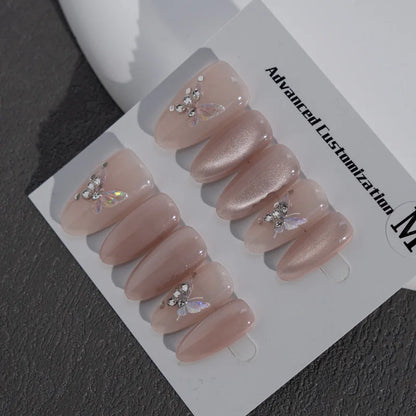 High Quality  Gel Cat's Eye Handmade Drill Glitter Luxury Customized Press on Nails