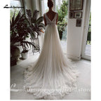 Custom Bohemian V Neck A Line Wedding Dress With Lace Trim