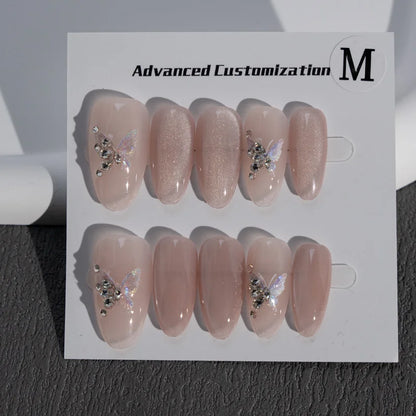 High Quality  Gel Cat's Eye Handmade Drill Glitter Luxury Customized Press on Nails