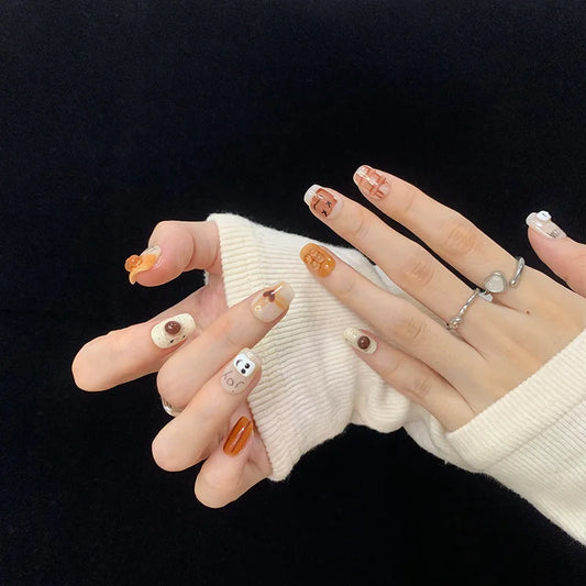 Cartoon Hand-painted Short Handmade Gel Stick on Nails Manicure Patches