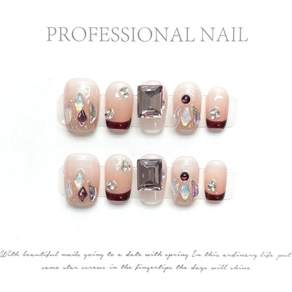 Top Selling French  Artificial  Press Nails Salon Full Cover Bling Coffin Stick on Nails