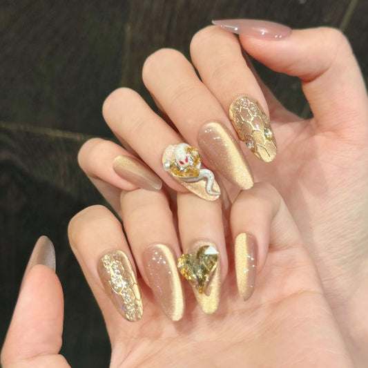 Pegatinas de uñas desmontables hechas a mano para otoño e invierno. Calcomanías largas para uñas. 