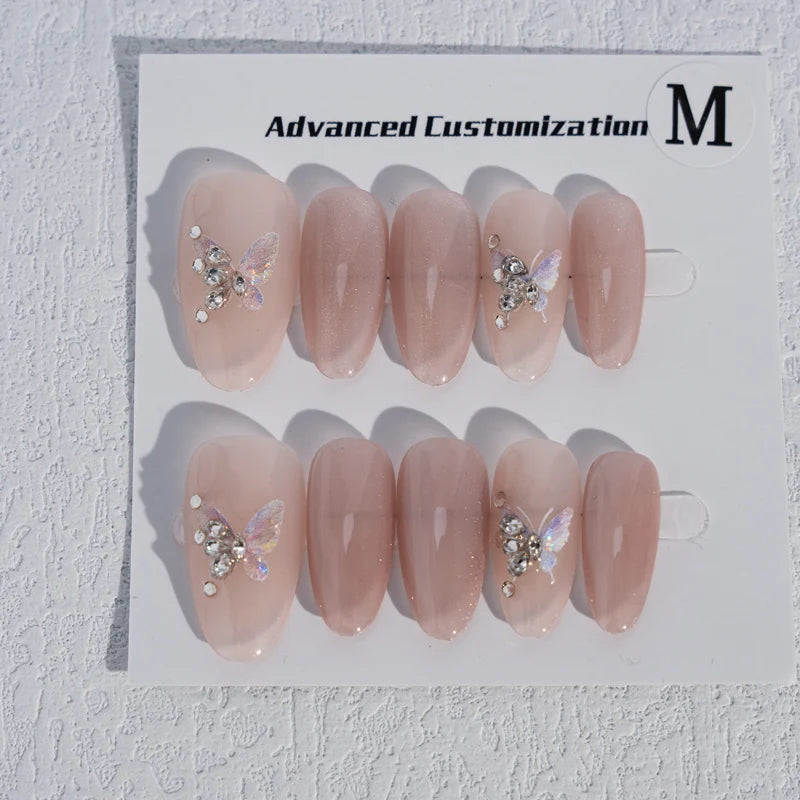 High Quality  Gel Cat's Eye Handmade Drill Glitter Luxury Customized Press on Nails