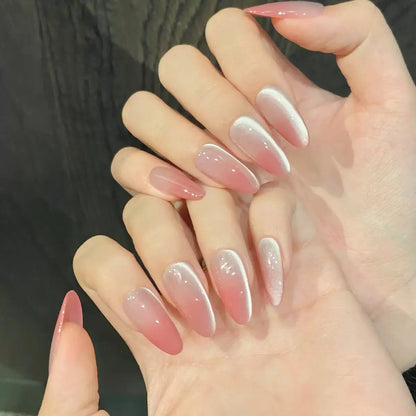 Uñas postizas acrílicas reutilizables, uñas postizas color nude, uñas postizas francesas almendradas 