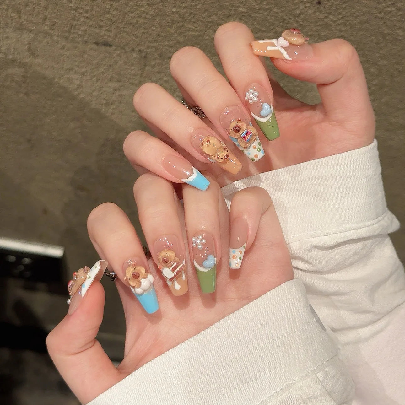 Nails Handmade Cute Color Full Cover Press on Nails Different Design for Fingers