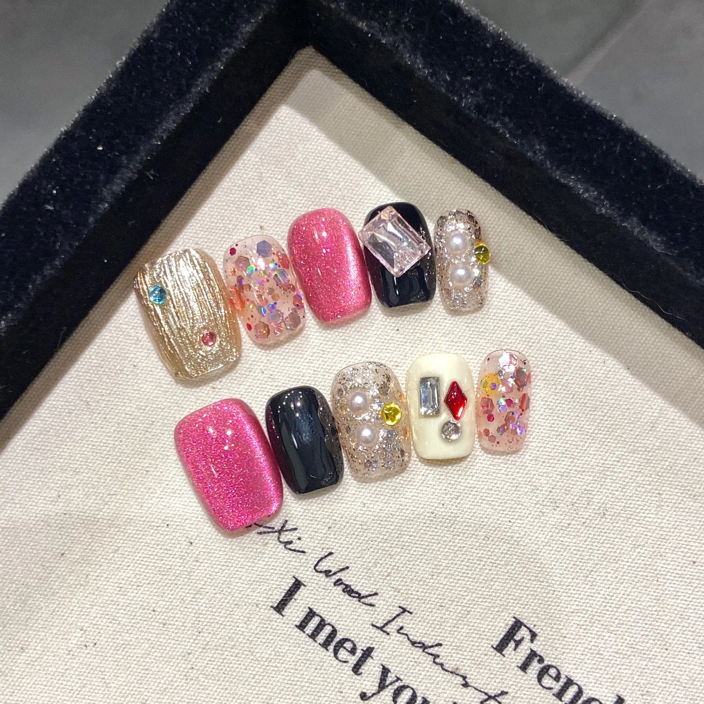 Press on Nails Color Short Almond square Stick on Nails Handmade Fake Acrylic Nails