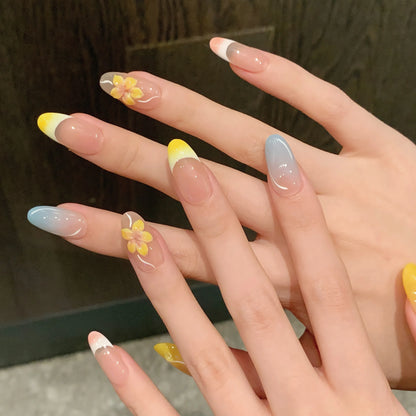 Uñas postizas de alta calidad talladas en 3D en color macarrón, desmontables, hechas a mano, para primavera y verano. 