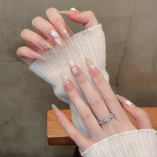 Butterfly Press on Nails armor Hand Painted Flowers INS Stick on Nails