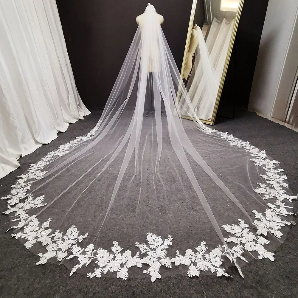 Custom Cathedral Wedding Veil Long Lace White Ivory With Comb