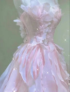 Robe de princesse rose rêveuse à volants, robe de bal rose Y1971