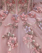 Abito da ballo con applicazioni floreali in tulle rosa Abito per sedicesimo compleanno Y527