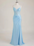 Elegant Mermaid Sequin Prom Dress With Spaghetti Straps And Slit