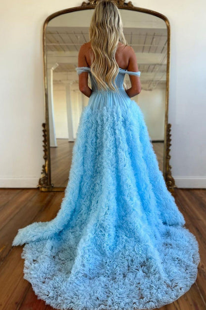 Roycebridal Kenia | Vestido de fiesta de tul con volantes, hombros descubiertos y abertura